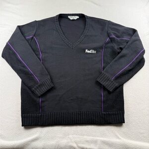 FedEx Stan Herman VF Imagewear Sweater Mens V-Neck Purple Trim Medium